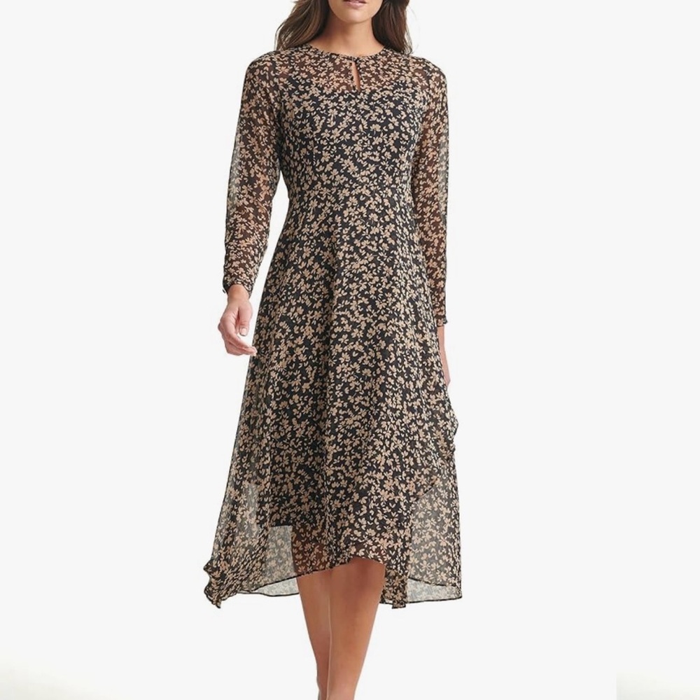 Tommy Hilfiger Floral Black and Cream Midi Dress